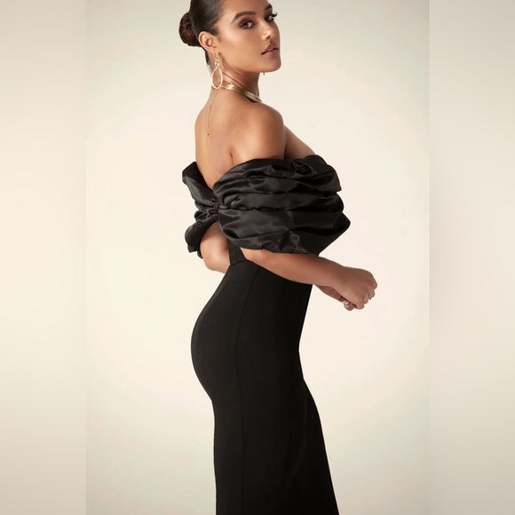 ALIEVA PRESLEY CREPE RUFFLE SHOULDER GOWN DRESS - Picture 3 of 9